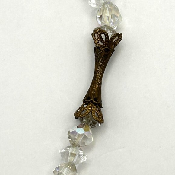 Vintage Aurora Borealis Crystal Tassel Necklace 26” Filigree Midcentury Cocktail - Picture 8 of 16